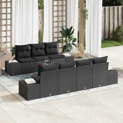 Set Divano da Giardino con archiviazione 8 pcs Nero polyrattan