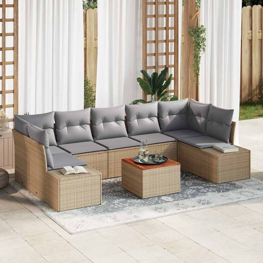 Set Divano da Giardino 8 pcs Beige e Grigio Chiaro polyrattan