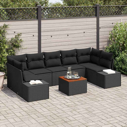Set Divano da Giardino con archiviazione 8 pcs Nero polyrattan