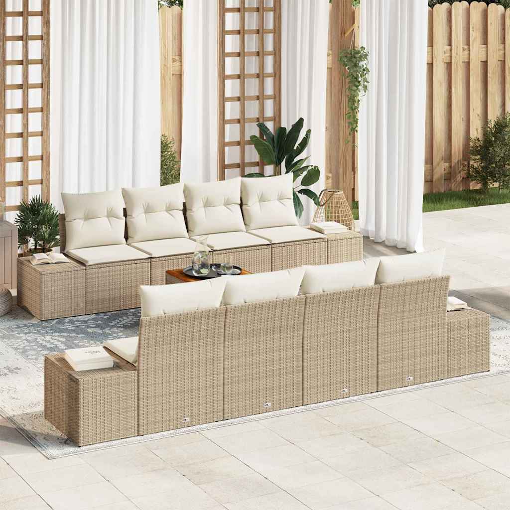 Set Divano da Giardino 9 pcs Beige e Crema polyrattan