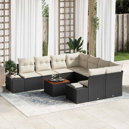 Set Divano da Giardino 9 pcs Nero e Crema polyrattan