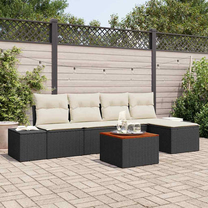Set Divano da Giardino 6 pcs Nero e Crema polyrattan