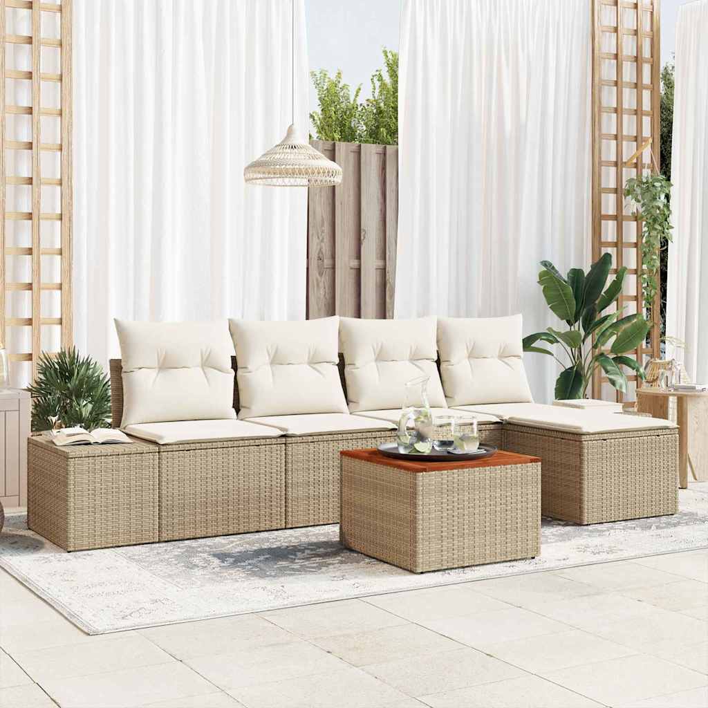 Set Divano da Giardino 6 pcs Beige e Crema polyrattan