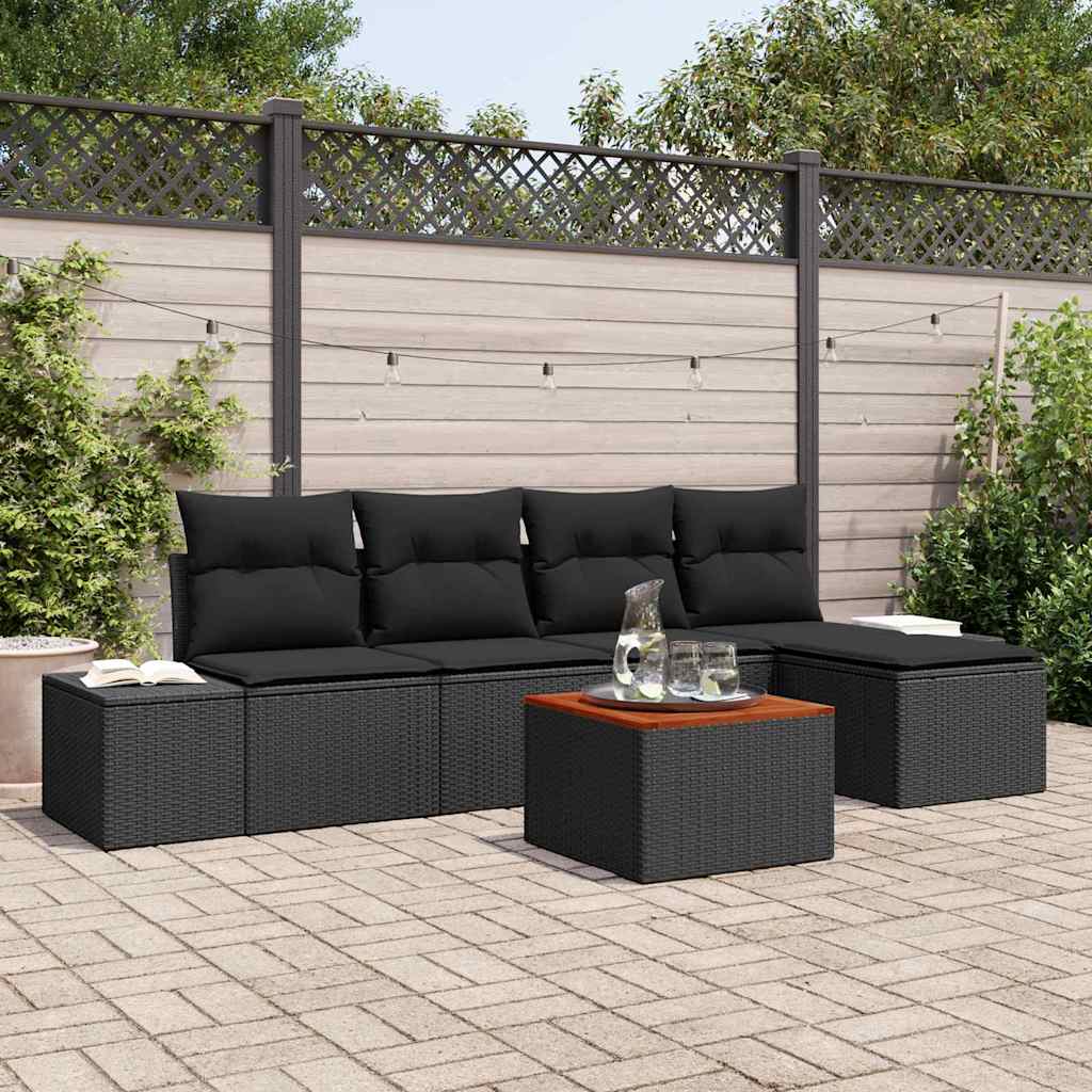 Set Divano da Giardino con archiviazione 6 pcs Nero polyrattan
