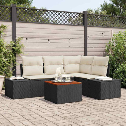 Set Divano da Giardino 5 pcs Nero e Crema polyrattan