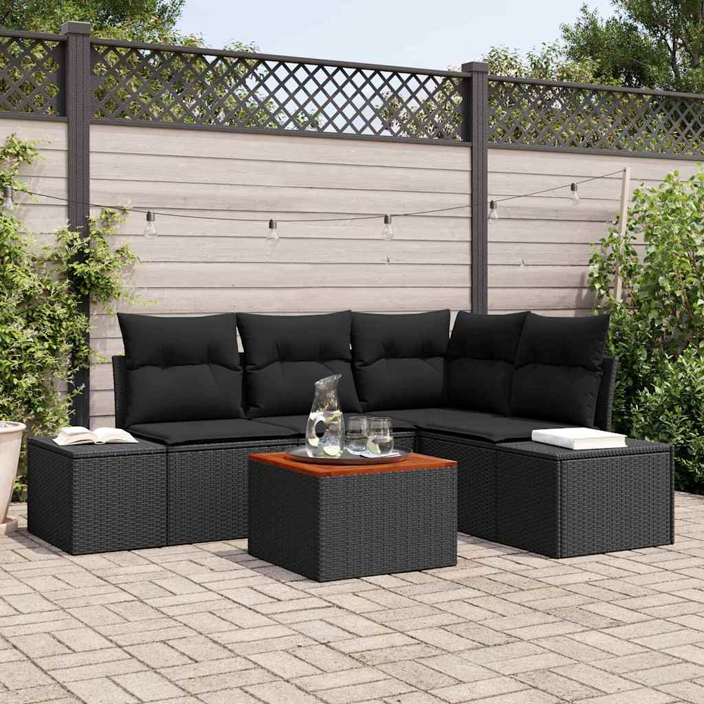 Set Divano da Giardino con archiviazione 5 pcs Nero polyrattan