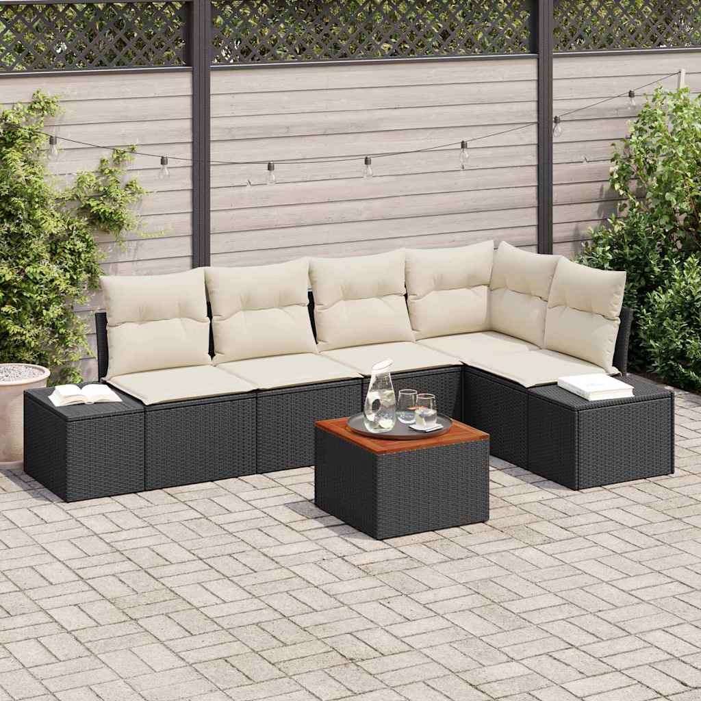 Set Divano da Giardino 6 pcs Nero e Crema polyrattan