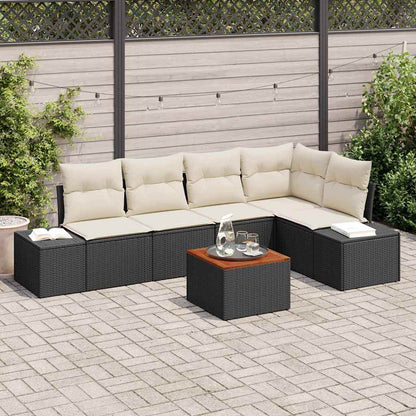 Set Divano da Giardino 6 pcs Nero e Crema polyrattan