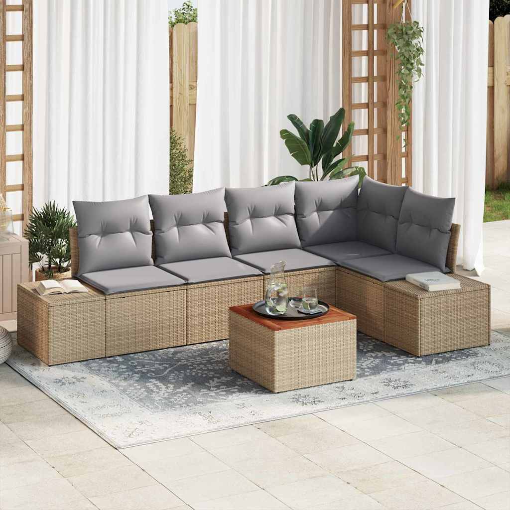 Set Divano da Giardino 6 pcs Beige e grigio chiaro polyrattan
