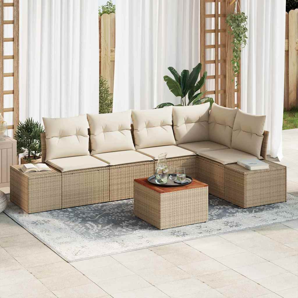 Set Divano da Giardino 6 pcs Beige e Crema polyrattan