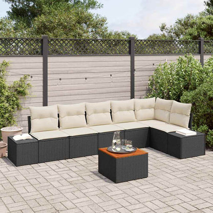 Set Divano da Giardino 7 pcs Nero e Crema polyrattan