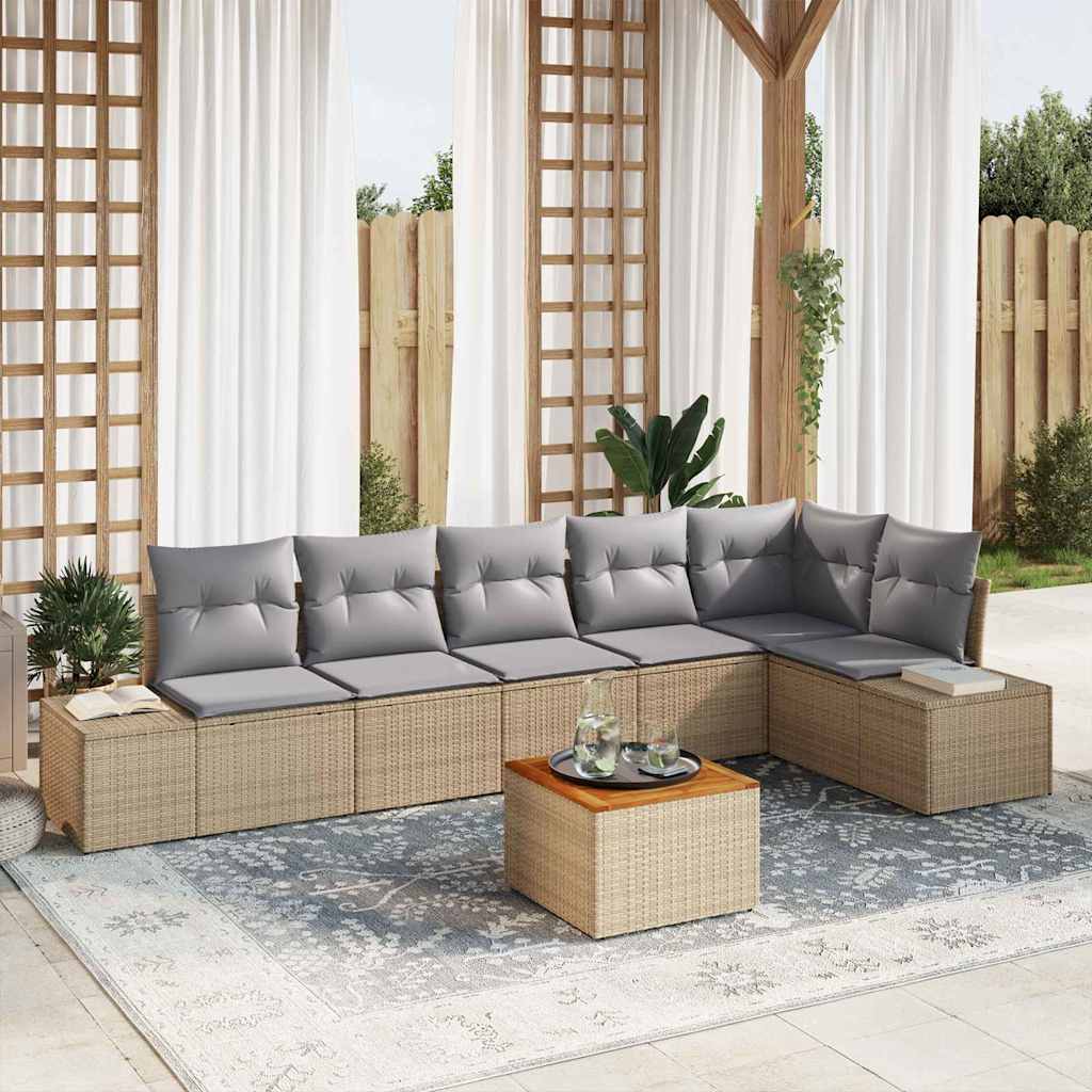 Set Divano da Giardino 7 pcs Beige e grigio chiaro polyrattan