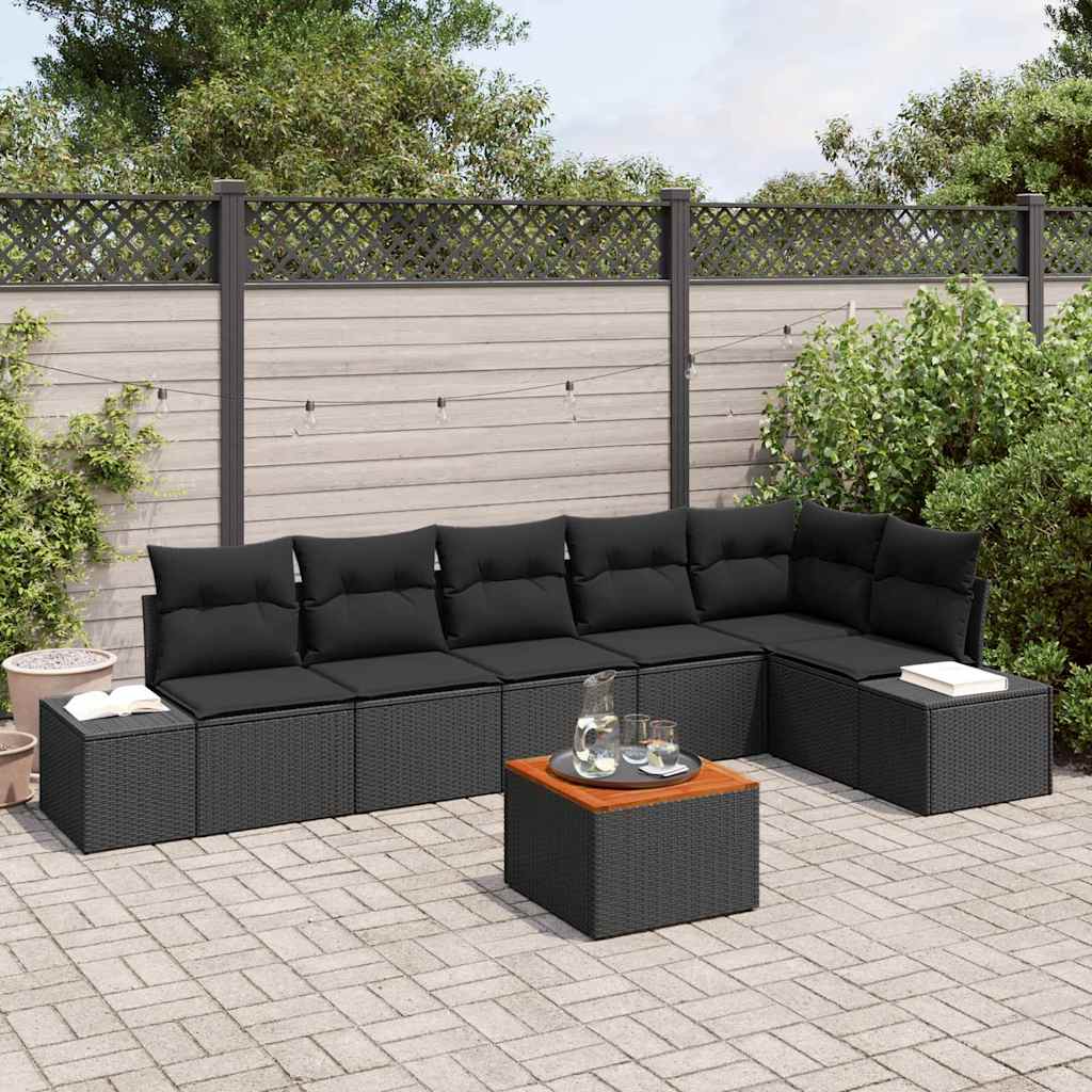 Set Divano da Giardino con archiviazione 7 pcs Nero polyrattan