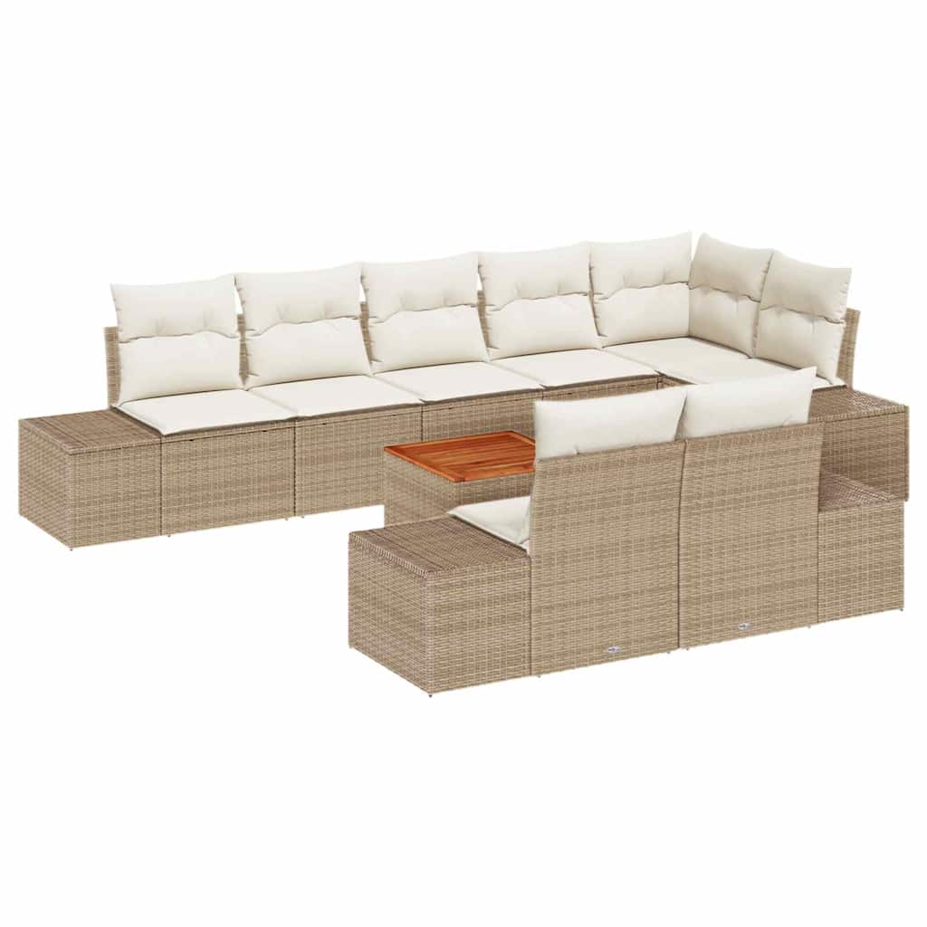 Set Divano da Giardino 9 pcs Beige e bianco