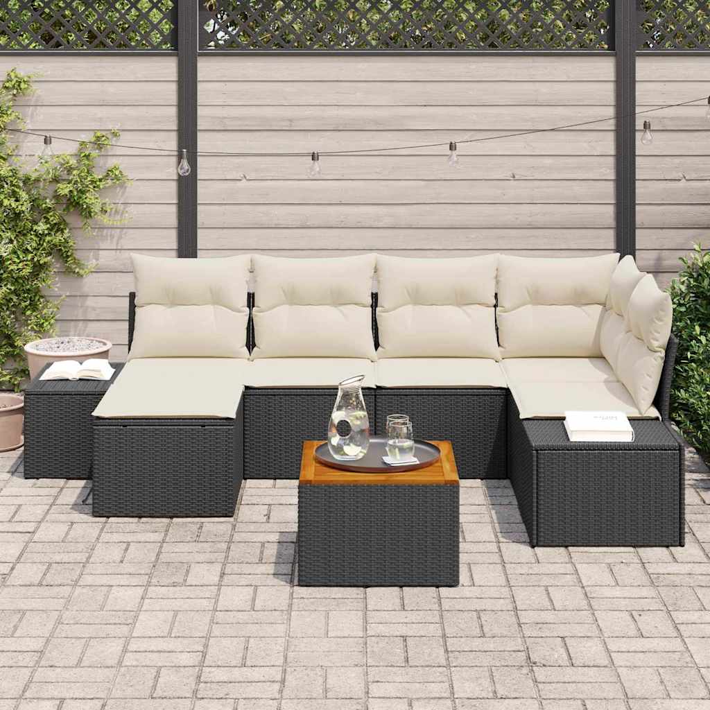 Set Divano da Giardino 7 pcs Nero e bianco