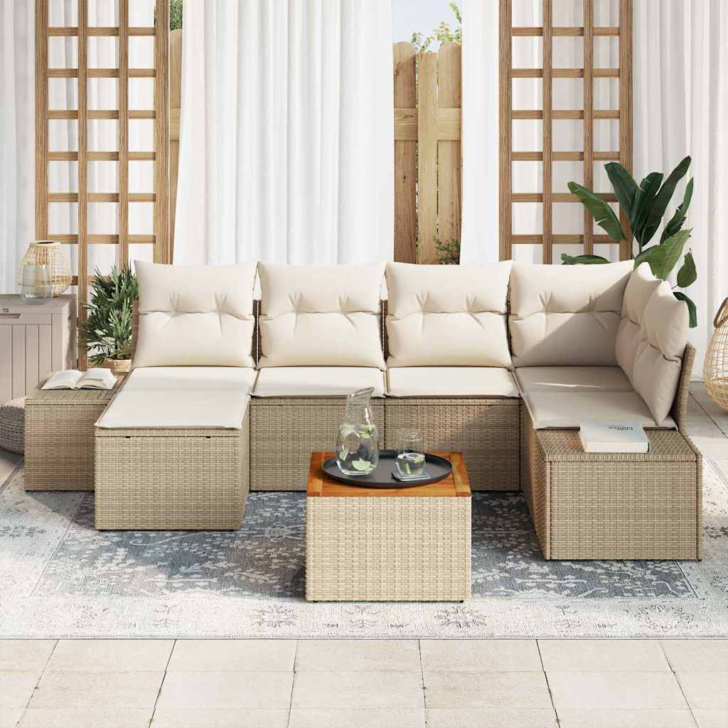 Set Divano da Giardino 7 pcs Beige e bianco