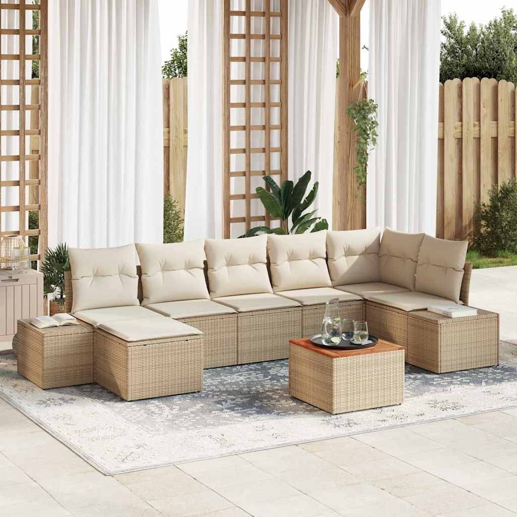 Set Divano da Giardino 8 pcs Beige e bianco