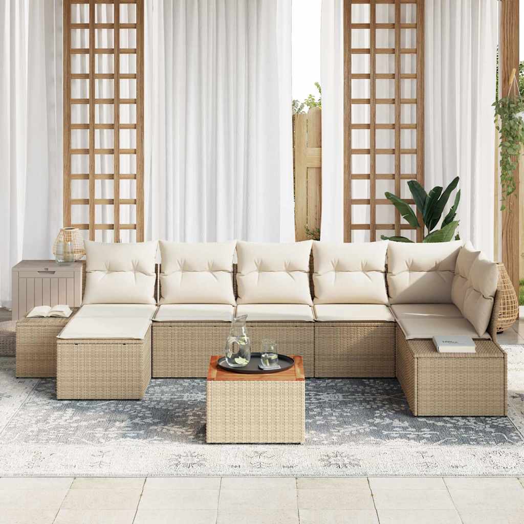 Set Divano da Giardino 8 pcs Beige e bianco