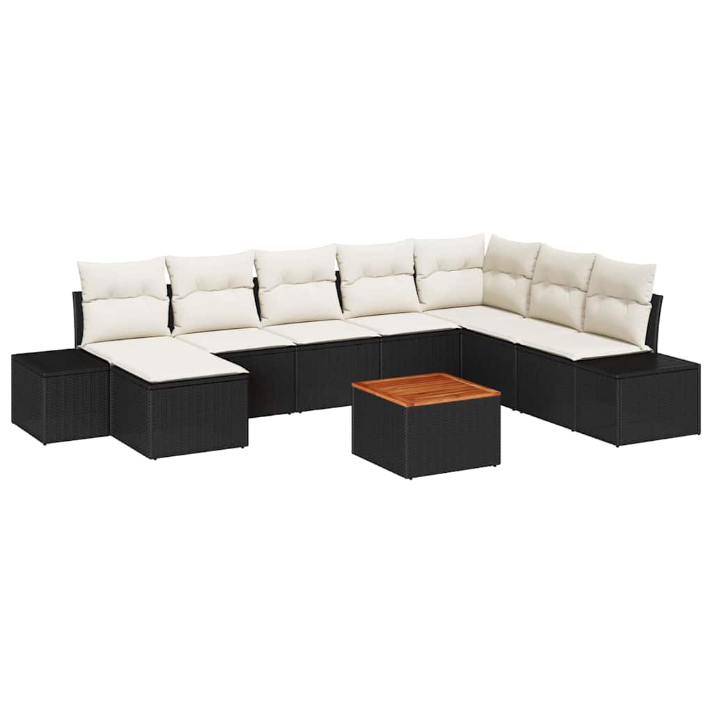 Set Divano da Giardino 9 pcs Nero e bianco