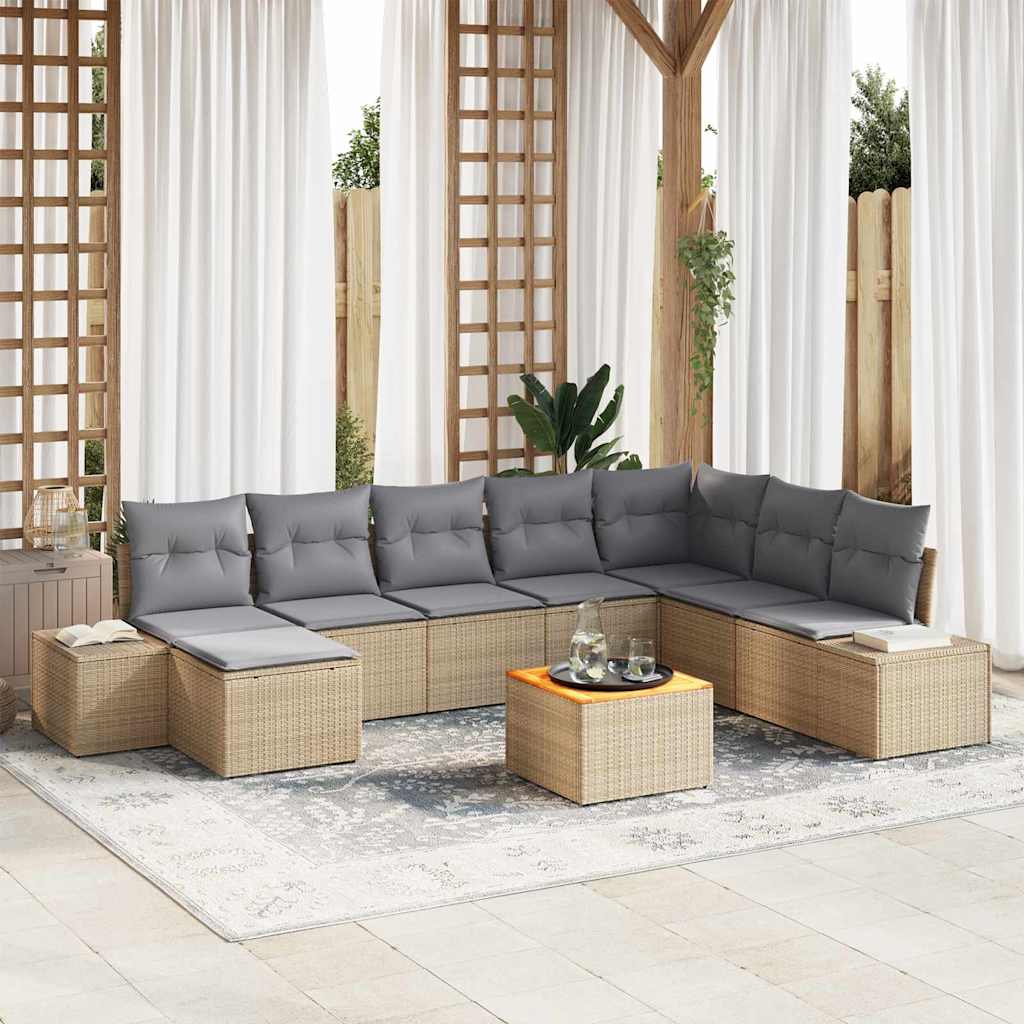 Set Divano da Giardino 9 pcs beige e grigio chiaro