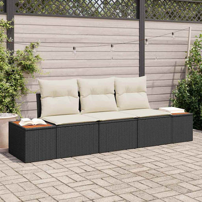 Set Divano da Giardino 3 pcs Nero e crema Poly Rattan
