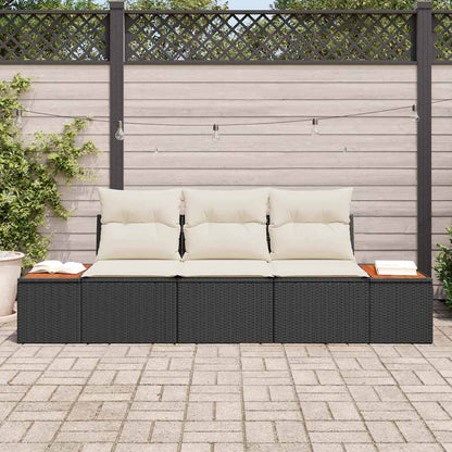 Set Divano da Giardino 3 pcs Nero e crema Poly Rattan