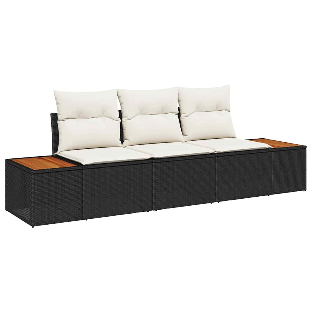 Set Divano da Giardino 3 pcs Nero e crema Poly Rattan