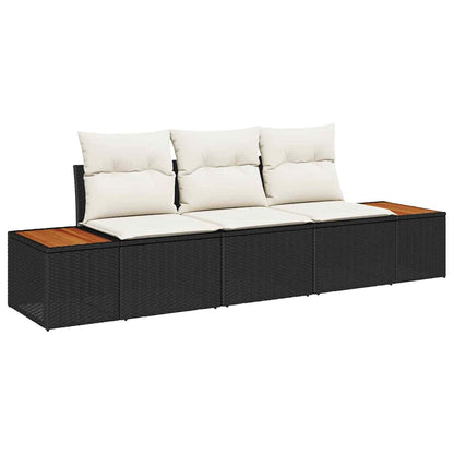 Set Divano da Giardino 3 pcs Nero e crema Poly Rattan