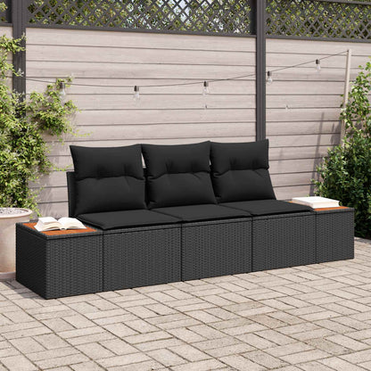 Set Divano da Giardino con cuscino 3 pcs Nero Poly Rattan