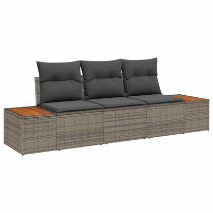 Set Divano da Giardino con cuscino 3 pcs Grigio Poly Rattan