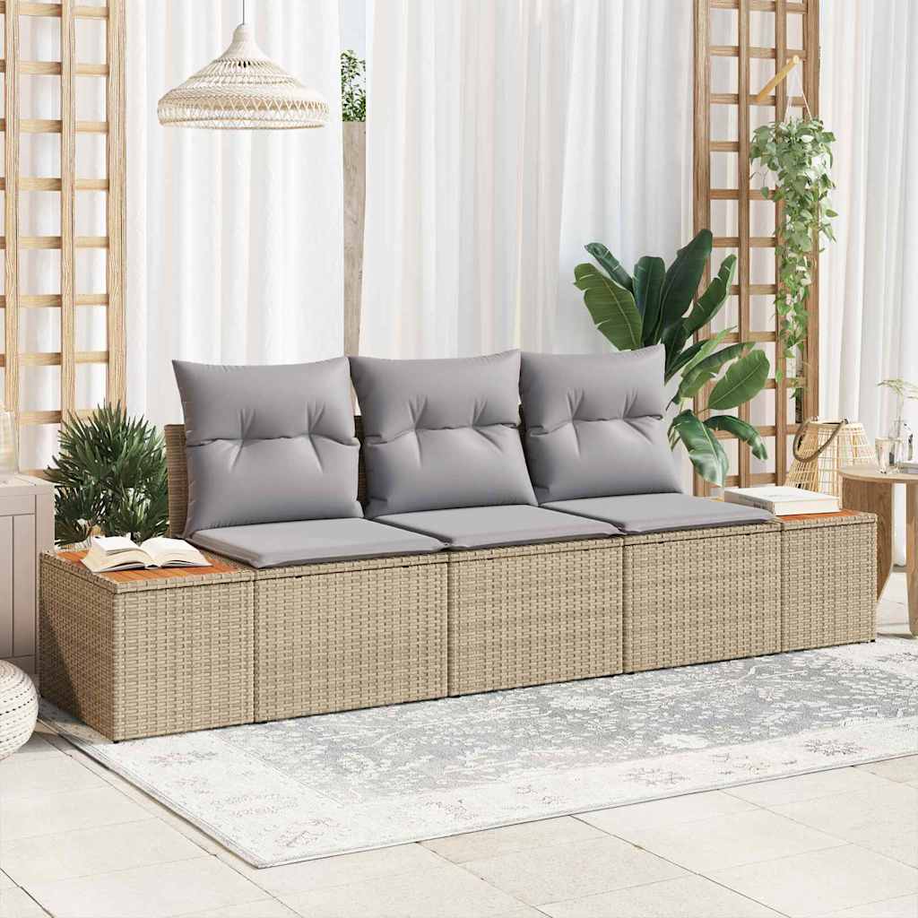 Set Divano da Giardino 3 pcs beige e grigio chiaro Poly Rattan