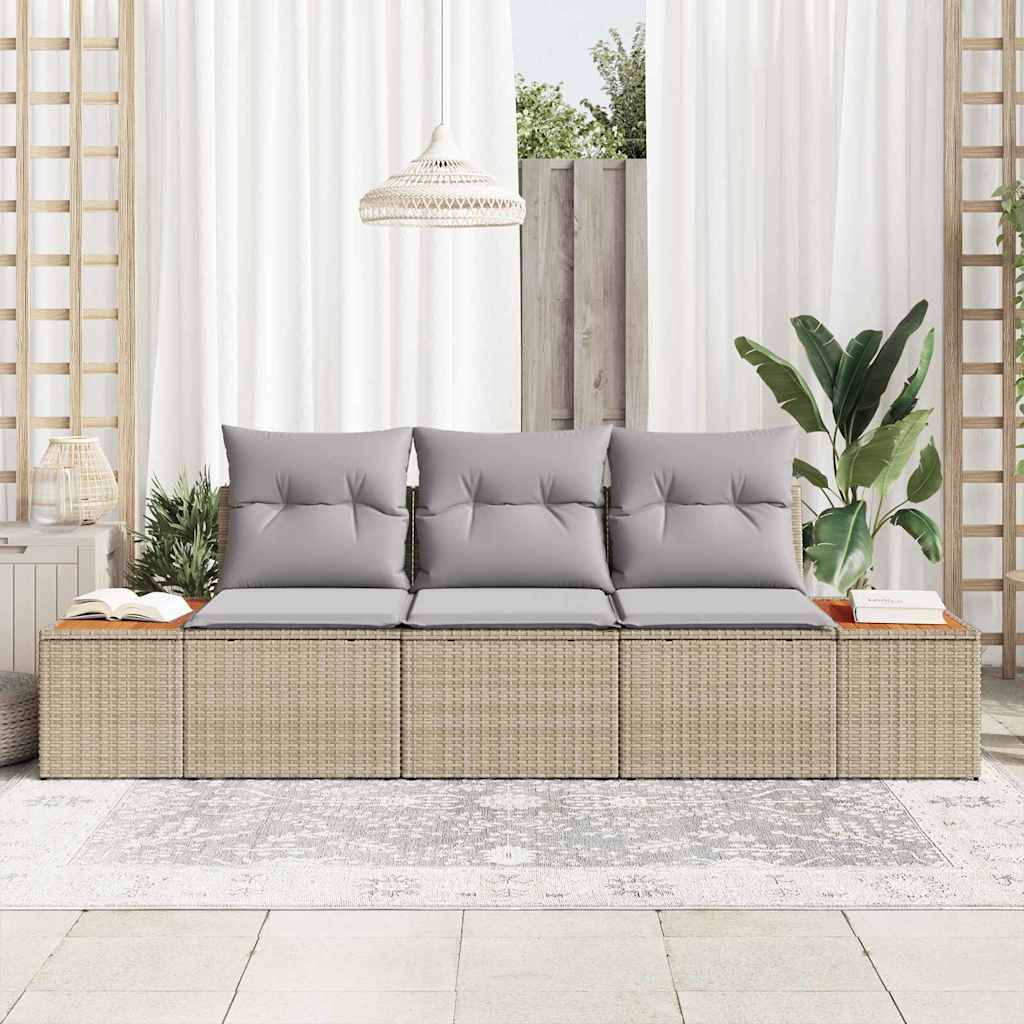 Set Divano da Giardino 3 pcs beige e grigio chiaro Poly Rattan