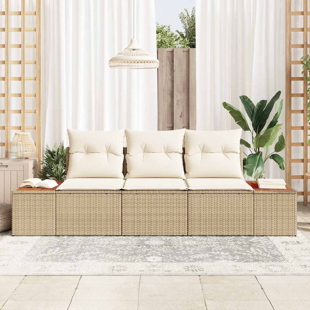 Set Divano da Giardino 3 pcs beige e panna Poly Rattan