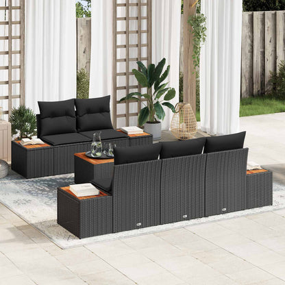 Set Divano da Giardino con cuscino 6 pcs Nero Poly Rattan