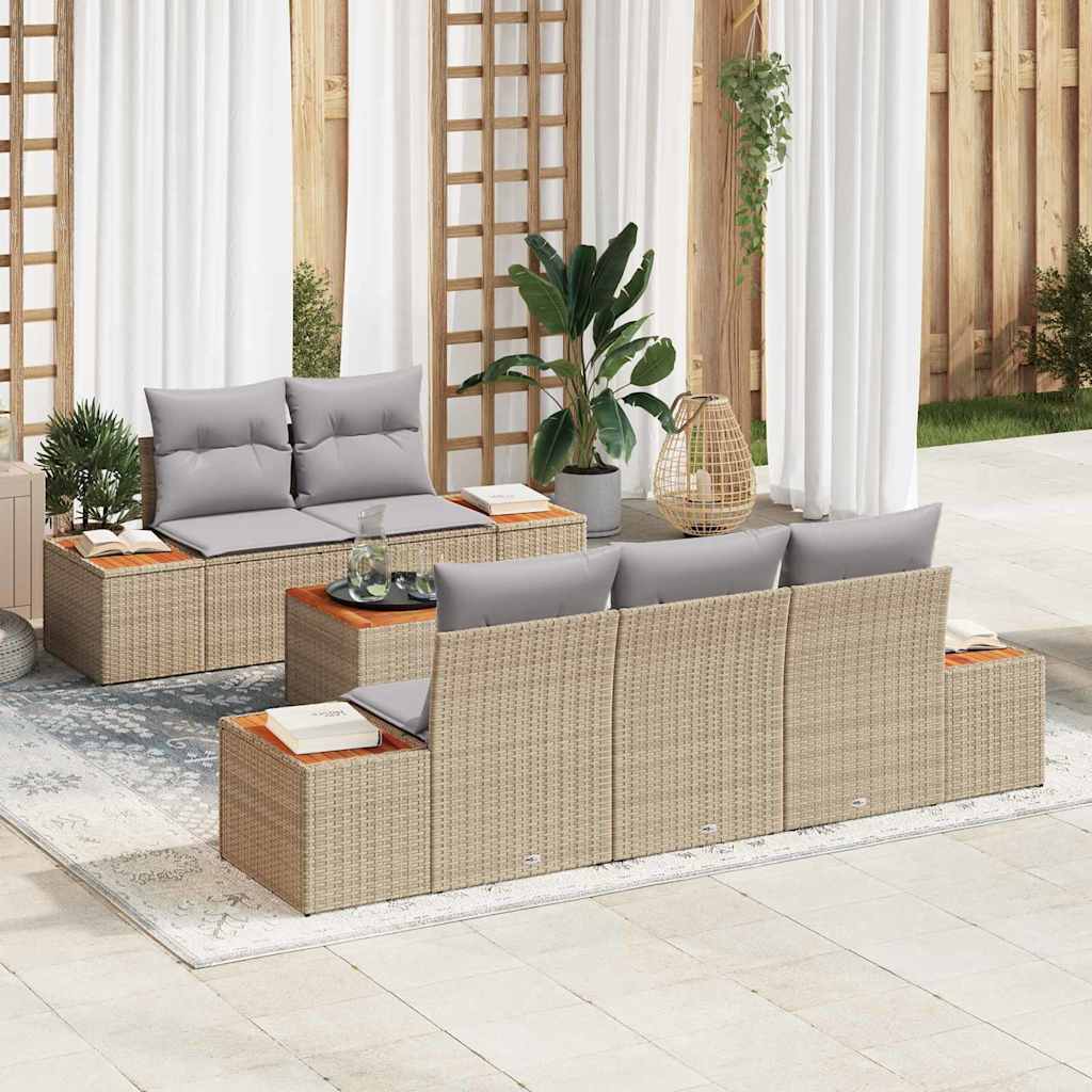 Set Divano da Giardino con cuscino 6 pcs Beige Poly Rattan