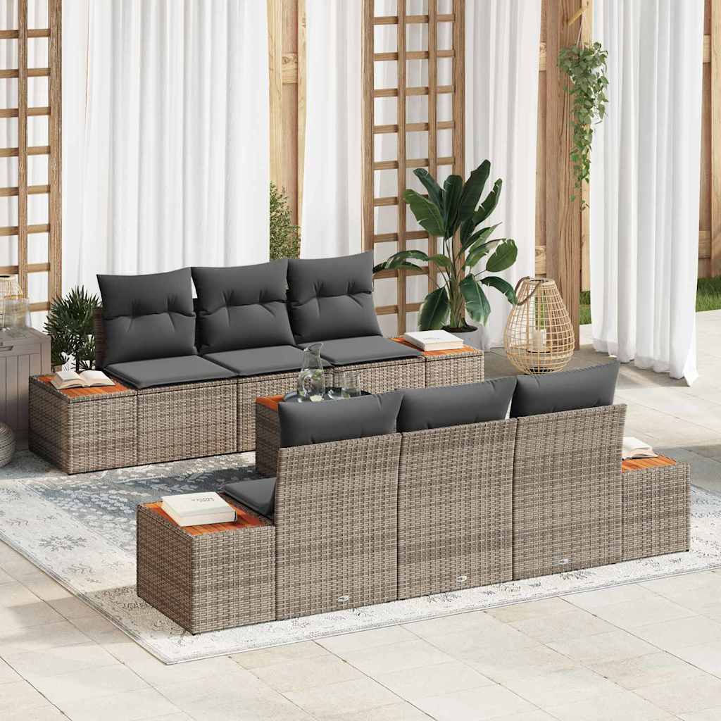 Set Divano da Giardino con cuscino 7 pcs Grigio Poly Rattan