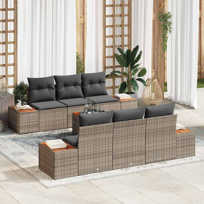 Set Divano da Giardino con cuscino 7 pcs Grigio Poly Rattan