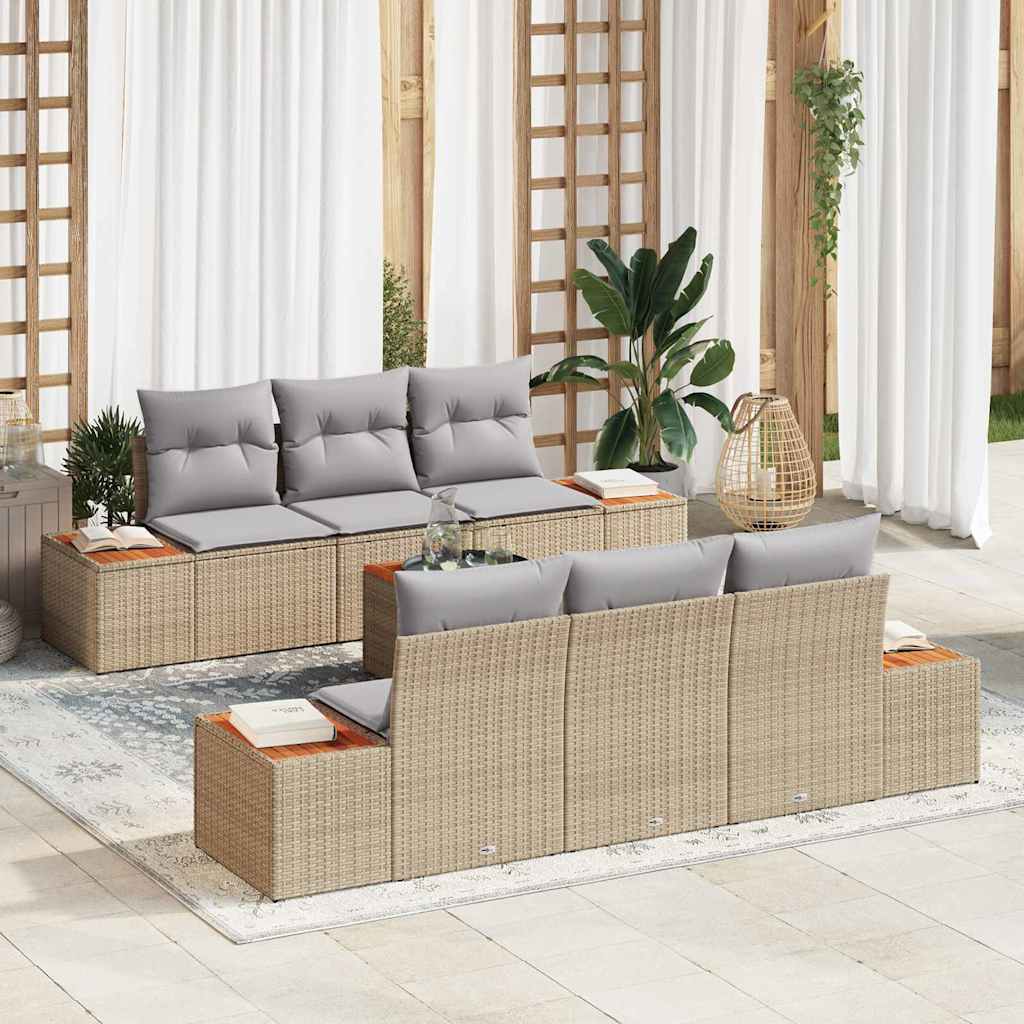 Set Divano da Giardino con cuscino 7 pcs Beige Poly Rattan