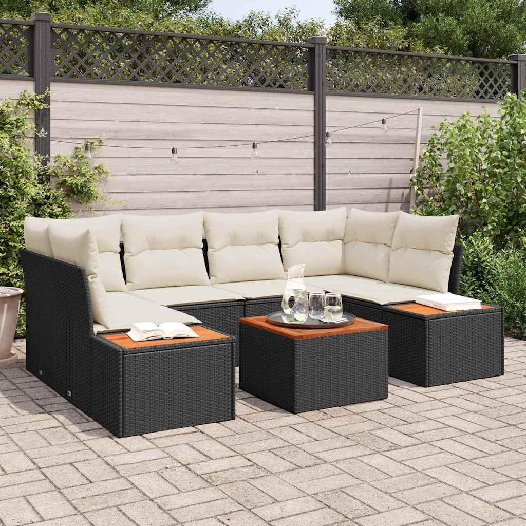 Set Divano da Giardino con cuscino 6 pcs Nero Poly Rattan