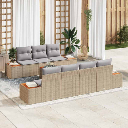 Set Divano da Giardino con cuscino 8 pcs Beige Poly Rattan