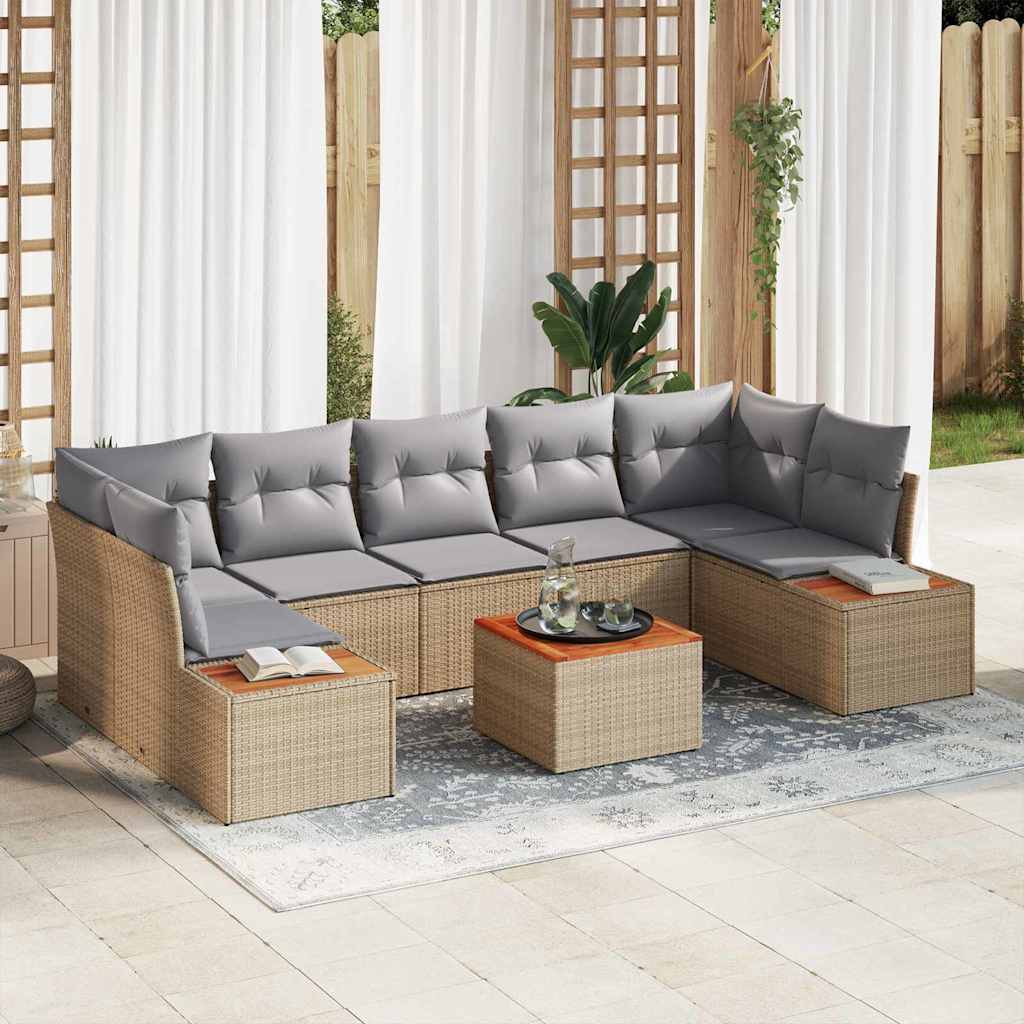 Set Divano da Giardino con cuscino 8 pcs Beige Poly Rattan