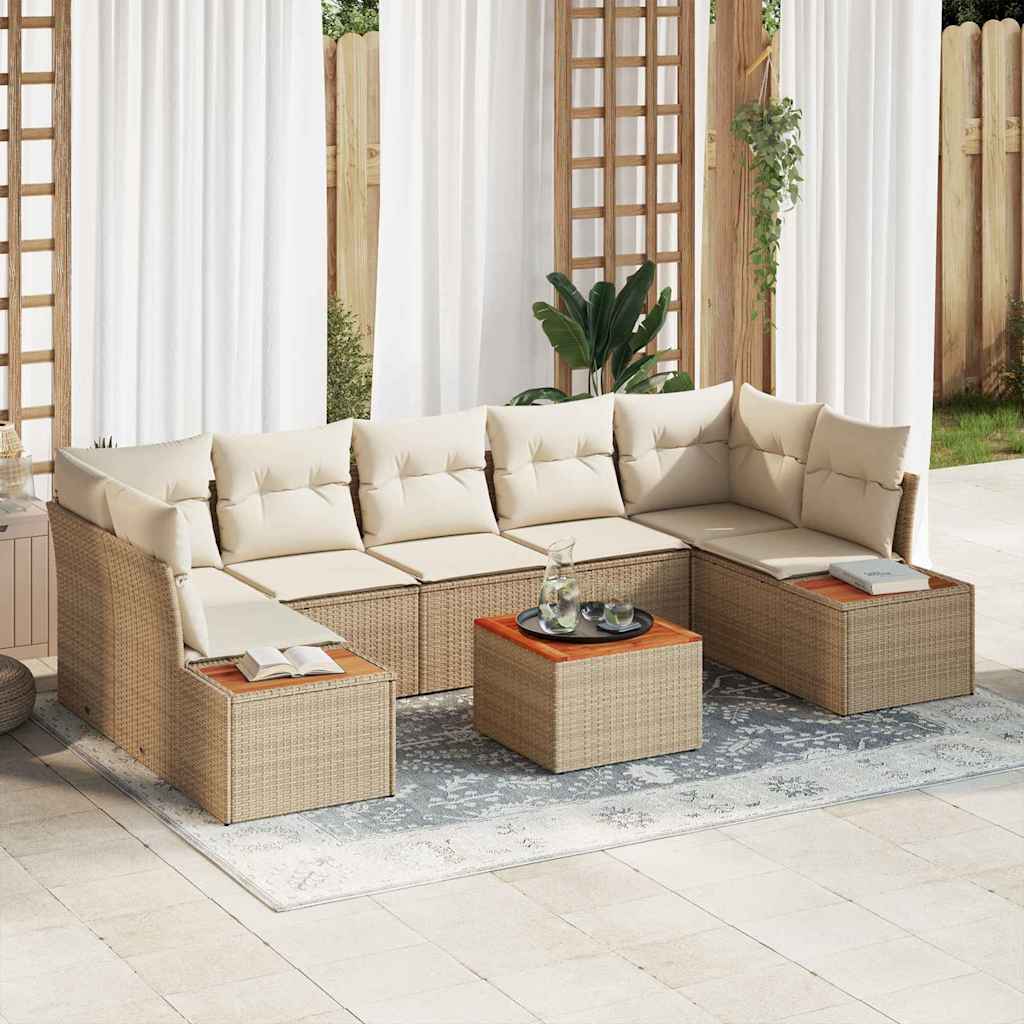 Set Divano da Giardino con cuscino 8 pcs Beige Poly Rattan