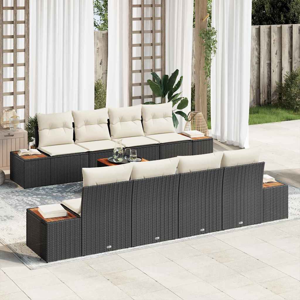 Set Divano da Giardino con cuscino 9 pcs Nero Poly Rattan