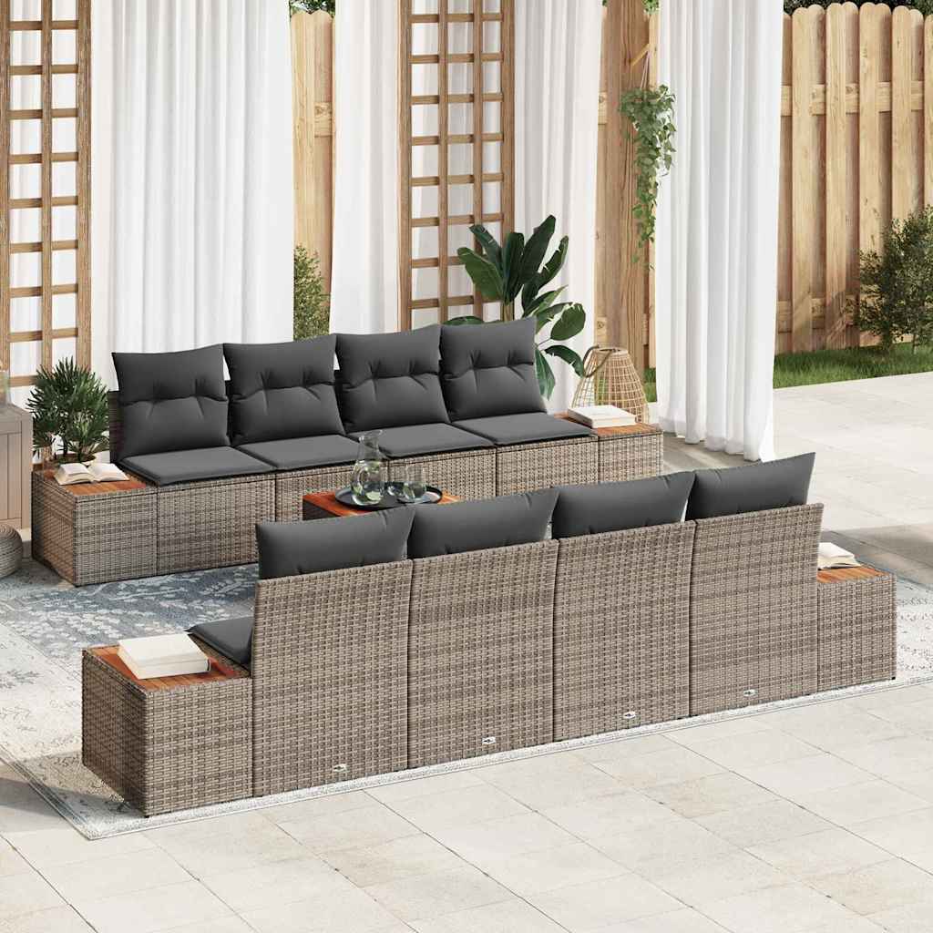 Set Divano da Giardino con cuscino 9 pcs Grigio Poly Rattan