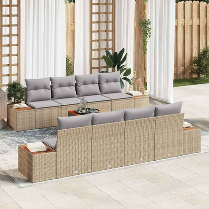 Set Divano da Giardino con cuscino 9 pcs Beige Poly Rattan