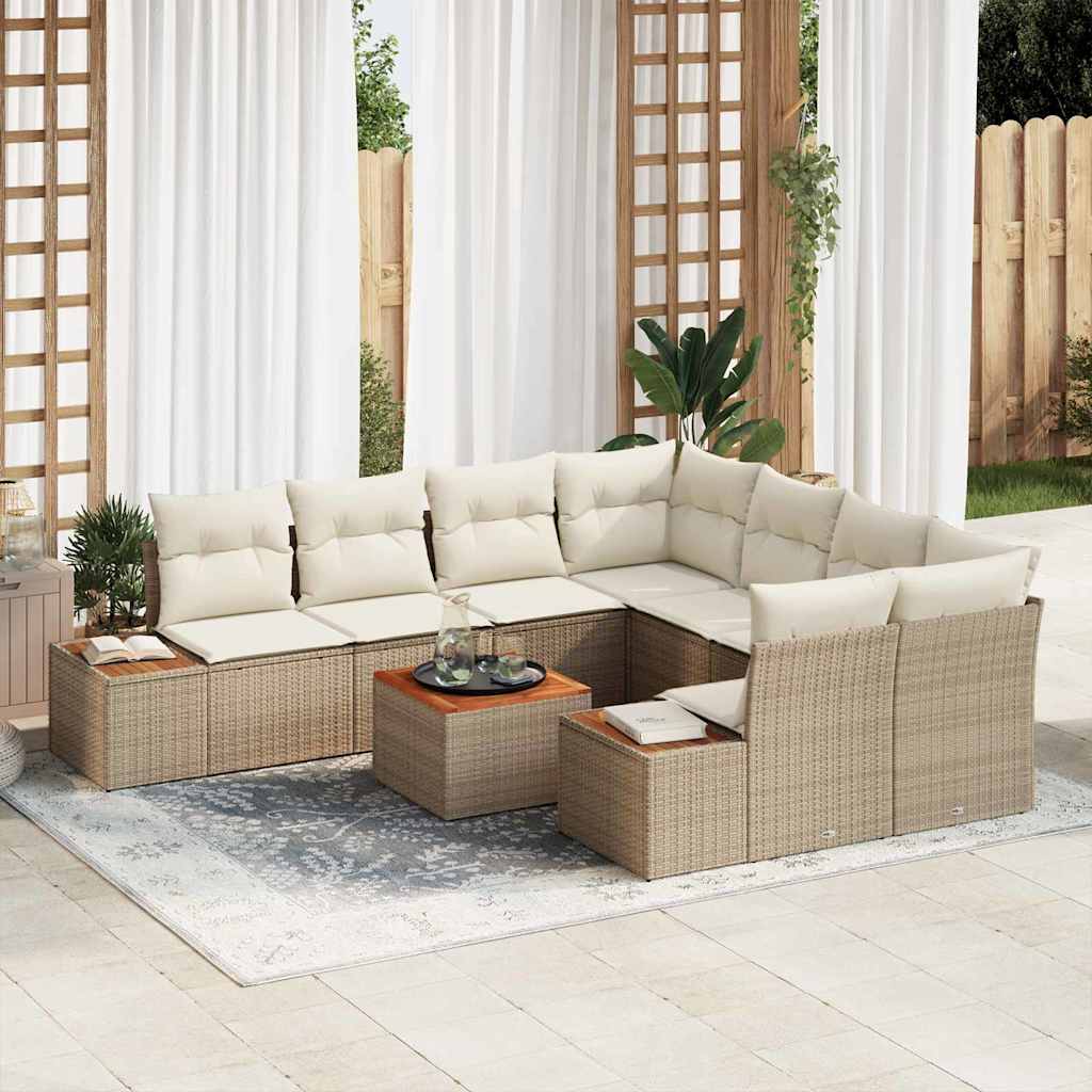 Set Divano da Giardino con cuscino 9 pcs Beige Poly Rattan