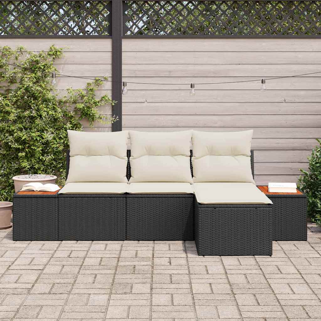 Set Divano da Giardino con cuscino 4 pcs Nero e Crema
