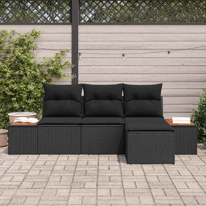 Set Divano da Giardino 4 pcs Nero Rattan in Polipropilene