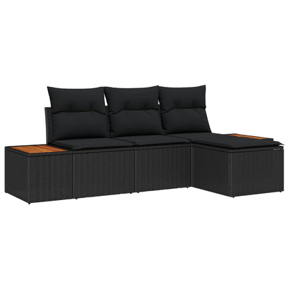 Set Divano da Giardino 4 pcs Nero Rattan in Polipropilene