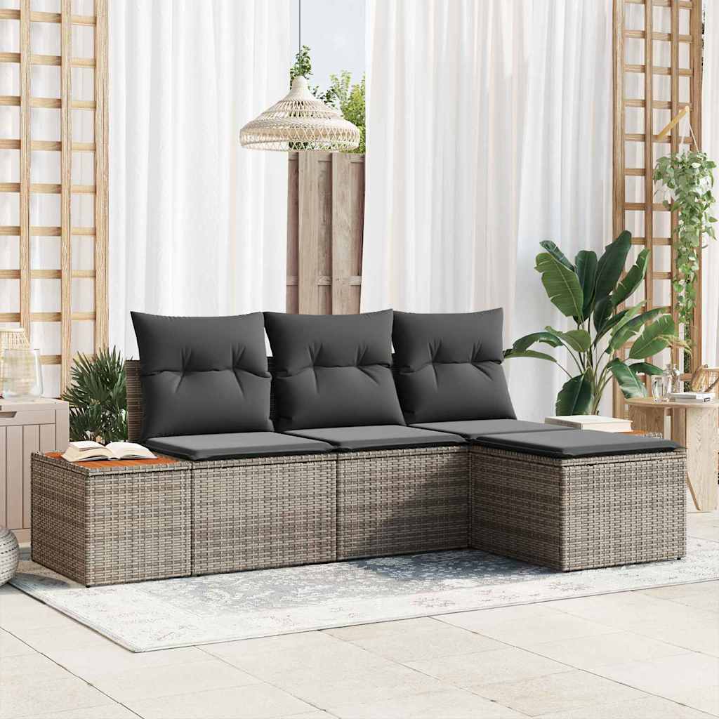 Set Divano da Giardino 4 pcs Grigio Rattan in Polipropilene